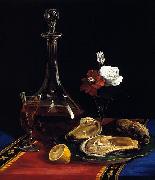 Adalbert John Volck still life by Adalbert John Volck, showing decanter of wine, oysters, small vase of flowers, slice of lemon oil painting picture wholesale